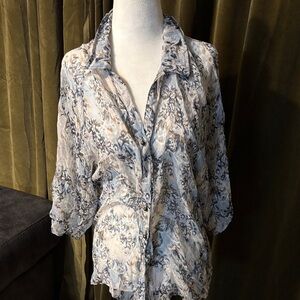 Ella Moss Cream and Blue Patterned Blouse